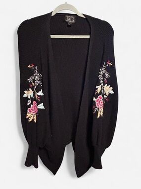 Simply Styled by Sears Womens Sz L Black Knit Open Cardigan Sweater Floral